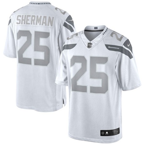 Men's Elite Richard Sherman Nike Jersey White - #25 Platinum NFL Seattle Seahawks